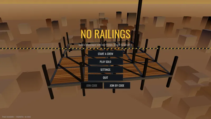 Title screen showing the steel frame against a sunset sky