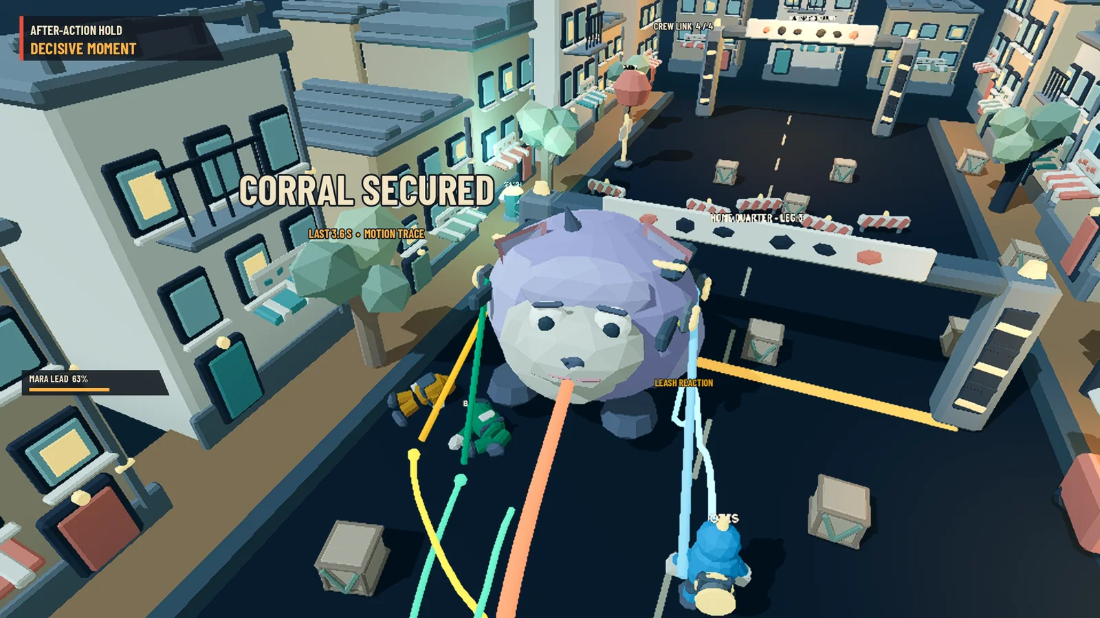 The crew secures Bean at a district corral.